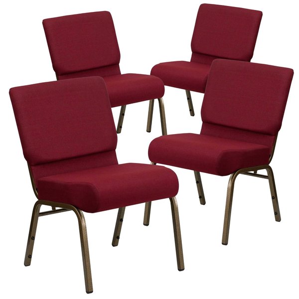Flash Furniture 21"W Stacking Church Chair in Burgundy Fabric, 4PK 4-FD-CH0221-4-GV-3169-GG